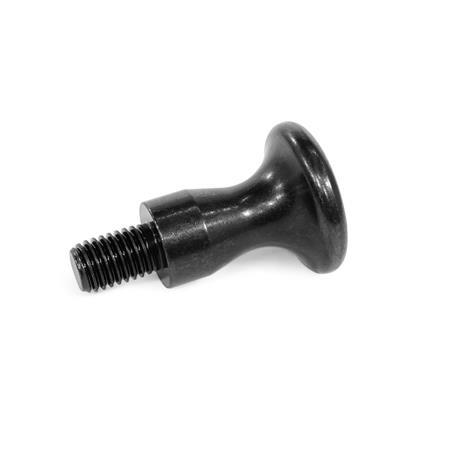 Ganter 75-32-M10-E Pilzknöpfe, E - mit Gewindezapfen, - GN-75-Pilzknoepfe-Stahl-brueniert-mit-Gewindezapfen