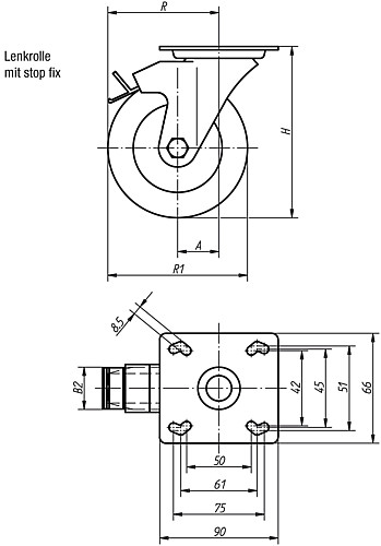 Norelem 95012-080252 95012 080252  Lenkrolle mit stop fix - Norelem 95012-LS Lenkrolle mit stop fix