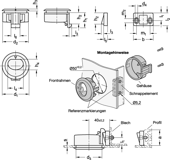 Ganter 449.4-59-15-A1-SW  Schnappverschlüsse, Kunststoff, mit Griffmulde, Durchmesser d1: 59, Länge l1: 15, Nenngrösse: A 1 - GN 449-4 Schnappverschluesse - Kunststoff - mit Griffmulde - Massblatt