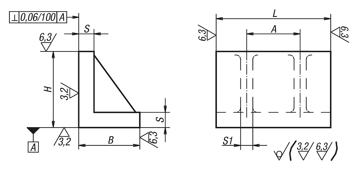 Norelem 01520-02X300 L WINKEL M. VERSTÄRKUNGSRIPPEN GG, L=300 - NLM 01520 L Winkel mit Verstaerkungsrippen Grauguss - Massblatt