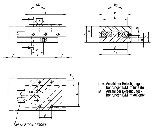 Norelem 21034-040050 PRÄZISIONS SCHLITTENFÜHRUNG, ROLLENGELAGERT, B=40, L=50 - Norelem 21034 Praezisions Schlittenfuehrungen rollengelagert