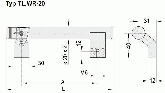 Leschhorn TL.WR-20.300.37   Rohrgriffserie A 300,  Schenkel natur / Rohr Edelstahl Technical Line - Leschhorn TL-WR Rohrgriffserie -Technical Line- - Zeichnung Typ TL-WR-20