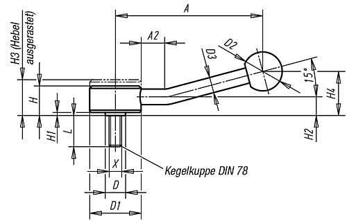 Kipp K0114.1082X15 FLACHSPANNHEBEL GR.1  M8X15 - KIPP K0114-15 Flachspannhebel mit Aussengewinde - 15