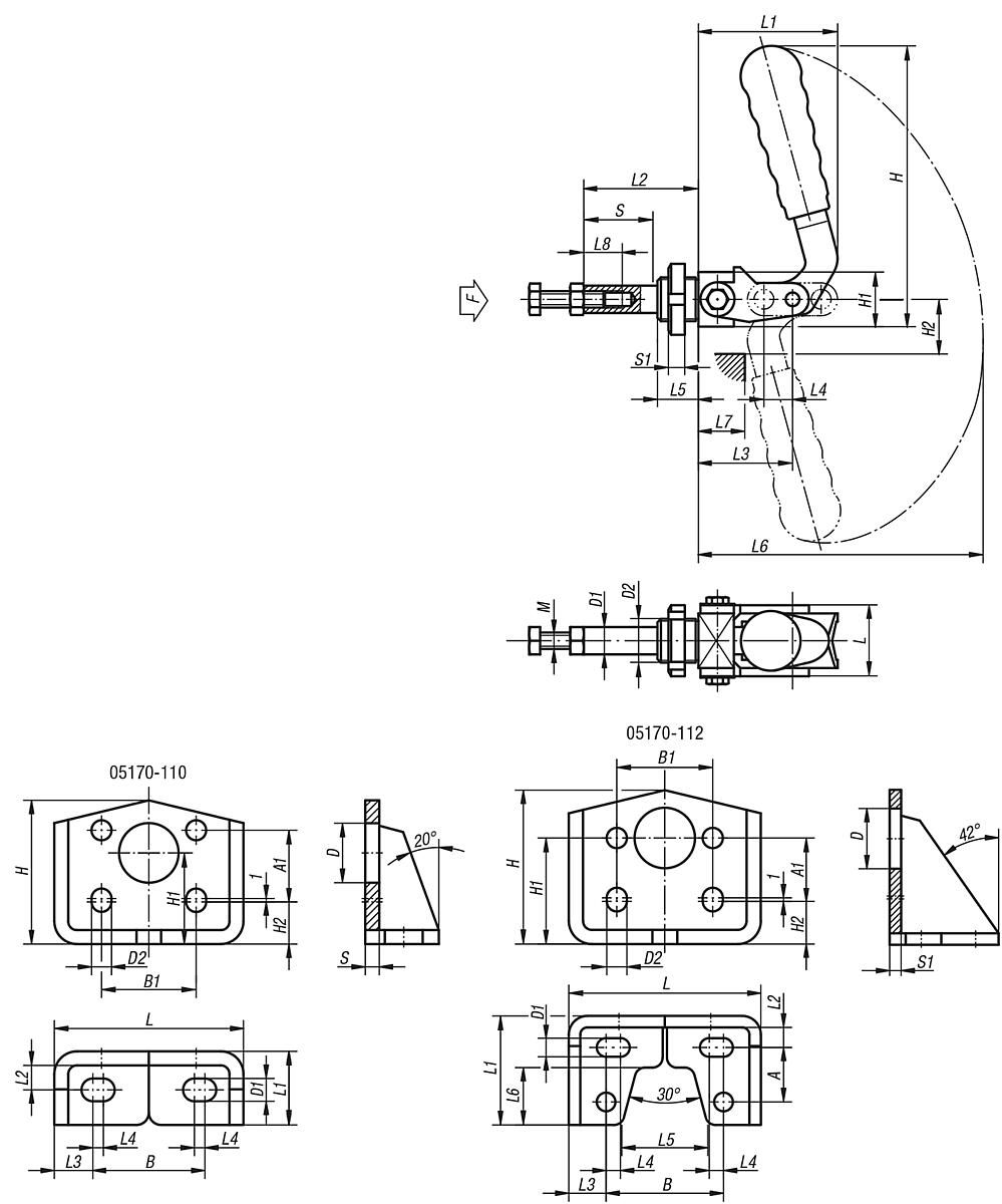 Norelem 05170-016 SCHNELLSPANNER MIT SCHUBSTANGE, D1=16 - NLM 05170-SP Schnellspanner - Massblatt
