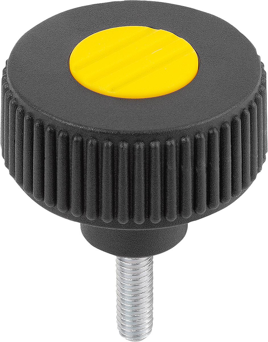 Kipp K0260.51067X20 NOVO.GRIP RÄNDELRAD  GR.1  FORM L, D=40  M6X20, DECKEL RAPSGELB - K0260-51067X20 NOVO GRIP RAENDELRAD GR 1 FORM L - D 40 M6X20 - DECKEL RAPSGELB