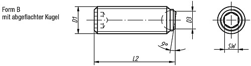 Kipp K0382.20810 KUGELDRUCKSCHRAUBE FORM B, OHNE KOPF, D1=M8X1, L2=10,3 - KIPP K0382-B Kugeldruckschrauben ohne Kopf mit Fei