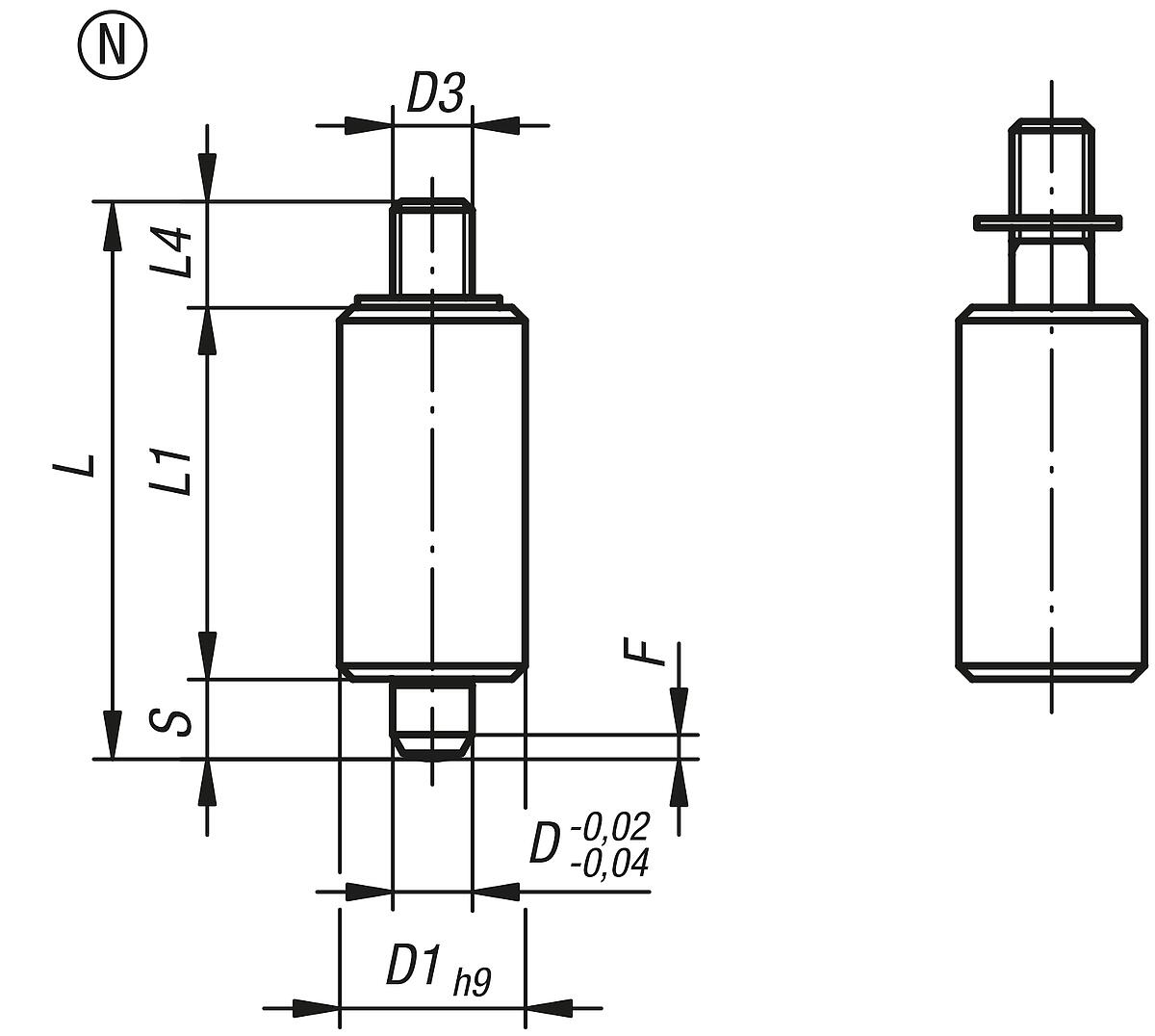 Norelem 03098-13308 ARRETIERBOLZEN GR.3 FORM N    EDELSTAHL, ARRETIERSTIFT NICHT - NLM 03098-N Arretierbolzen ohne Bund Form N - Massblatt