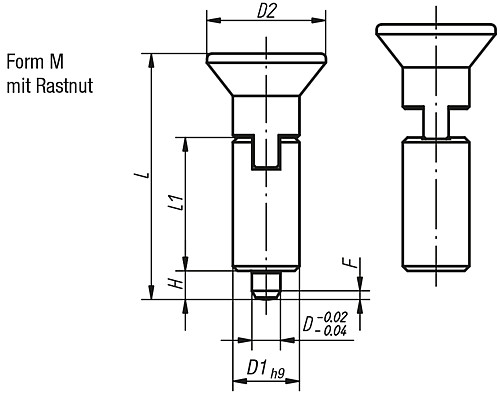 Kipp K0346.02004 ARRETIERBOLZEN GR.0 FORM M    EDELSTAHL, ARRETIERSTIFT GEH R - KIPP K0346-M Arretierbolzen ohne Bund Form M