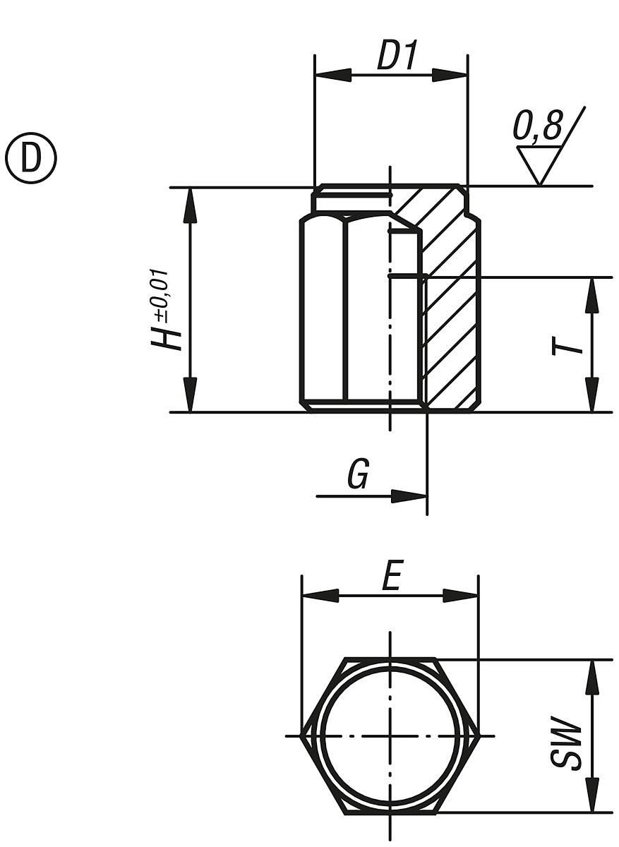 Kipp K0298.415 POSITIONSFUSS FORM D, D=M8, L1=15 - K0298-D Positionsfuesse mit Innengewinde Form D - Massblatt