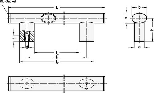 Ganter 366-36-M6-200-ELG OVALROHRGRIFF, NATURF. ELOXIERT, DECKEL/FÜßE GRAU - GN 366 Ovalrohrgriffe - Aluminium - Kunststoff-Skizze