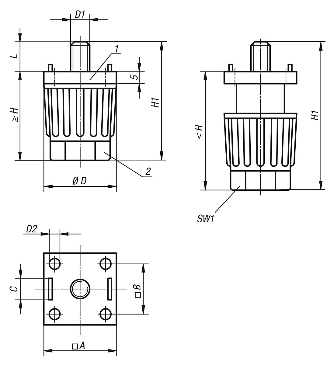 Norelem 27840-300806 GER TEFUSS HÖHENVER., FÜR ALU PROFILE - NLM 27840 Geraetefuesse hoehenverstellbar fuer Aluminium Profile - Massblatt