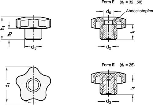 Ganter 5337.2-50-M8-E ELESA STERNGRIFF - GN 5337-2 Sterngriffe - Kunststoff - selbstverloeschend-Skizze