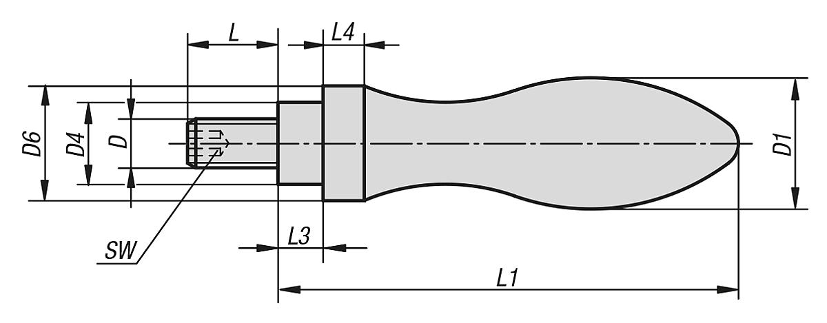 Norelem 06309-0616055 DREHB. BALLENGRIFF, ALUMINIUM, DIN 98, FORM E, D1=16, D3=M6, - NLM 06309 Ballengriffe  drehbar DIN 98 Form E - aus Aluminium - Massblatt