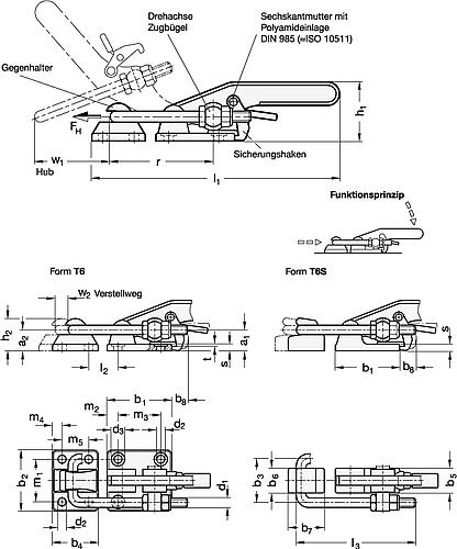 Ganter 852.3-1700-T6S-NI Edelstahl-Verschlussspanner mit Verriegelung, schwere Ausführung, zum Anschweißen, mit Zugbügel, mit Gegenhalter - GN 852-3 Edelstahl Verschlussspanner mit Verriegelung - schwere Ausfuehrung-Abbildung