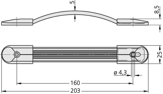 Leschhorn MA-25.160.84   Ausziehbare Tragegriffe A 160, Weichkunststoff, Abdeckkappen Kunststoff schwarz - Leschhorn MA Ausziehbare Tragegriffe - Zeichnung-MA 25