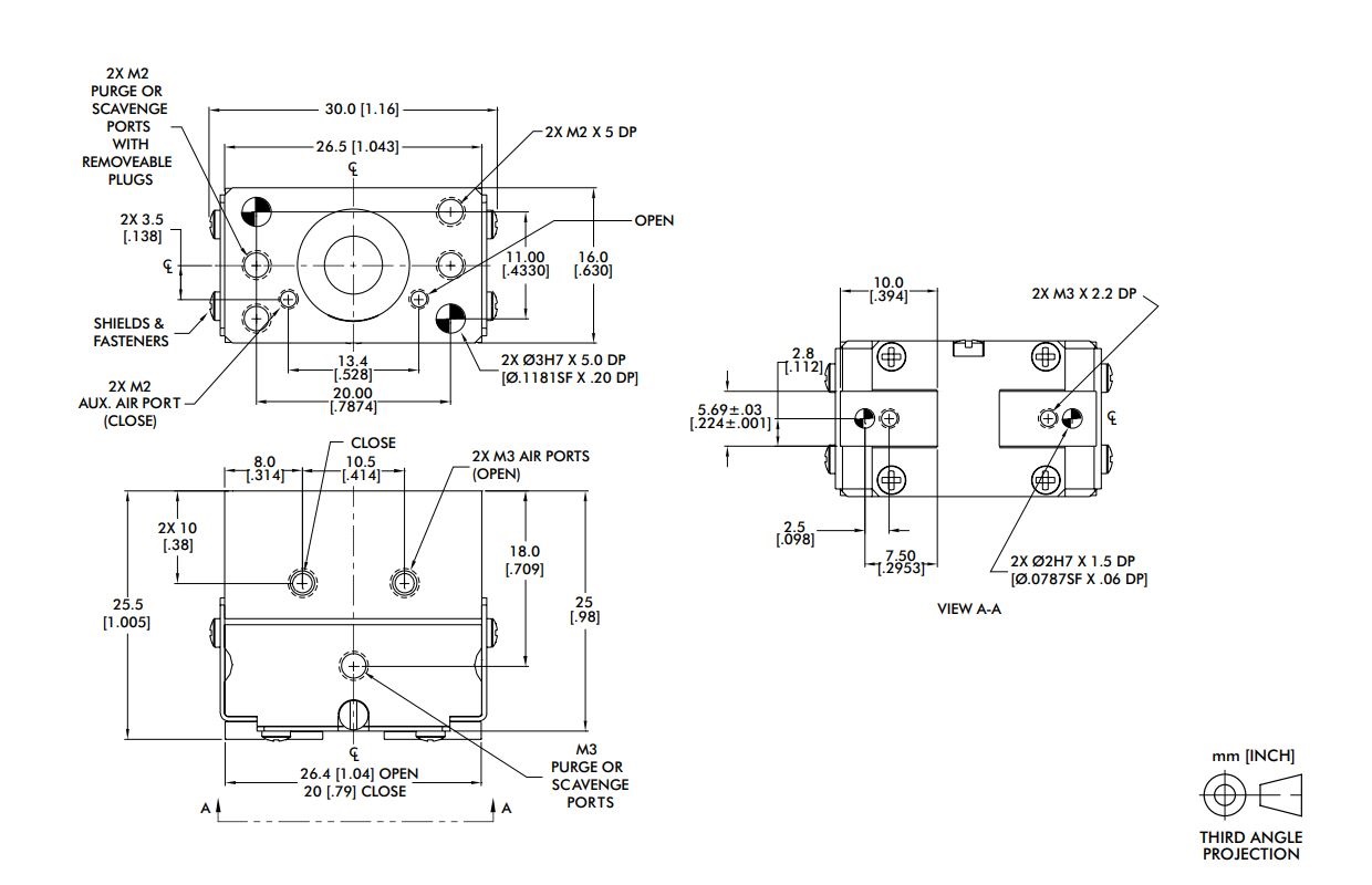 DESTACO RPM-3M-V Miniatur-Parallelgreifer Greifkraft: 36 N, Hub 6,3 mm - DESTACO RPM RPMC-3-M - Miniatur-Parallelgreifer-Skizze