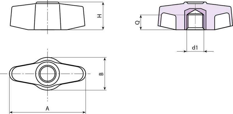 Leschhorn L754 Flügelmuttern  A 45; Gewinde d1 M8; Kunststoff PA, schwarz, - Boteco L754 Fluegelmuttern