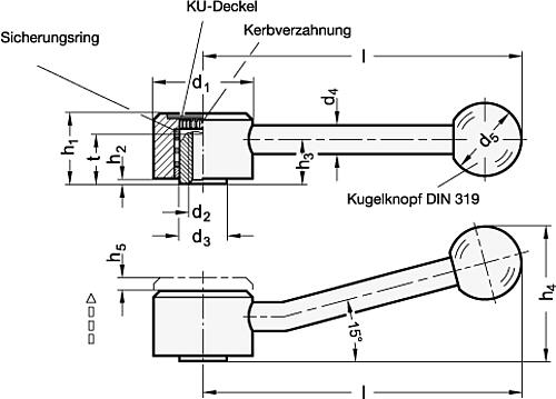 Ganter 125.5-45-M16-D VERST.EDELSTAHL FLACHSPANNHEBEL, GERADE - GN 125-5 Verstellbare Flachspannhebel mit Innengewinde - Edelstahl-Skizze