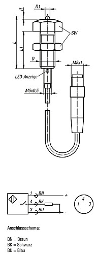 Kipp K0581.080352 Anschläge verstellbar mit Endlagenabfrage - KIPP K0581 Anschlaege verstellbar mit Endlagenabfr