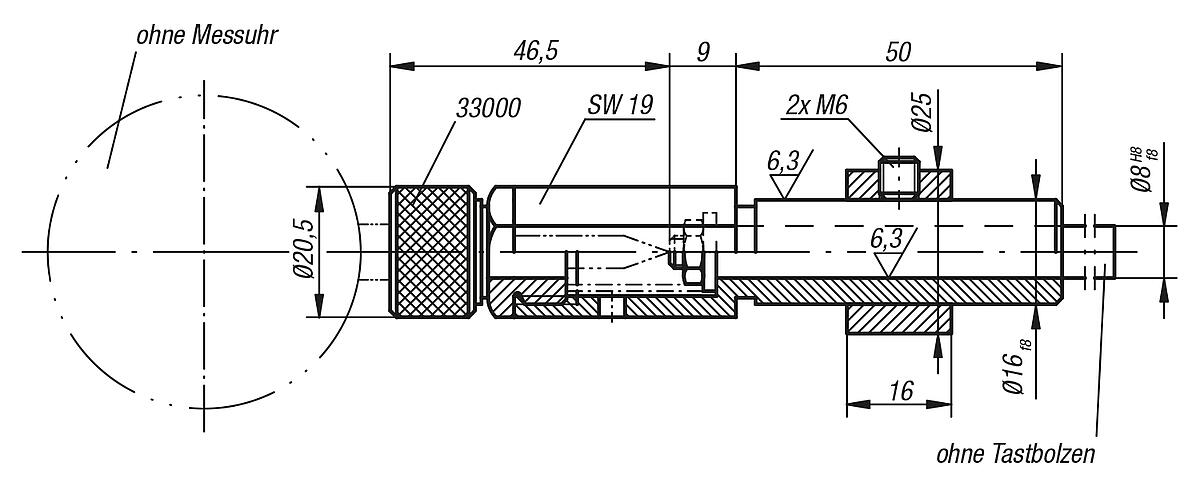 Norelem 33016-08050 MESSUHRENHALTER, KURZE AUSFÜHRUNG - NLM 33016 Messuhrenhalter kurze Ausfuehrung mit glattem Schaft - Massblatt