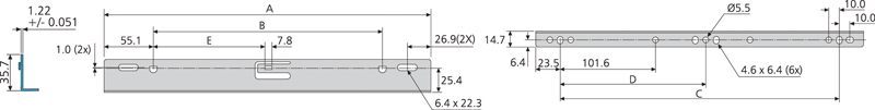 Accuride DB63335-2 Aufsteckwinkel für Schienen der Baureihe 3732-35 und 3832-35, DB – Stahl verzinkt, schwarz passiviert - Accuride 633xx Aufsteckwinkel - Skizze