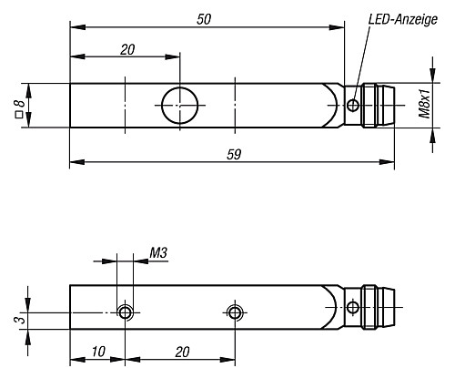 Norelem 20905-010 INDUKTIVER NÄHERUNGSSCHALTER, ECHTECKIG - Norelem 20905 Induktiver Naeherungsschalter Gehaeuseform rechteckig