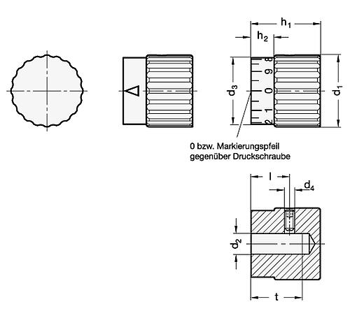 Ganter 436.1-28-B6-B-MT EDELSTAHL DREHKNOPF - GN 436-1 Drehknoepfe - Edelstahl-Skizze