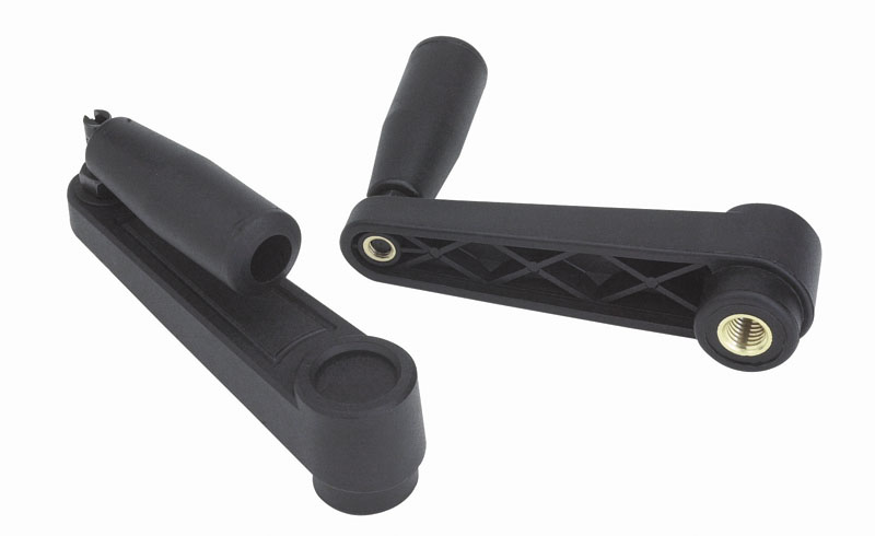 Leschhorn E218 Handkurbeln mit Umleggriff mit Umleggriff  L 88; R 65; Gewinde d1 M12; Kunststoff PA, schwarz, Gewindebuchse Messing - Boteco E218 Handkurbeln mit Umleggriff