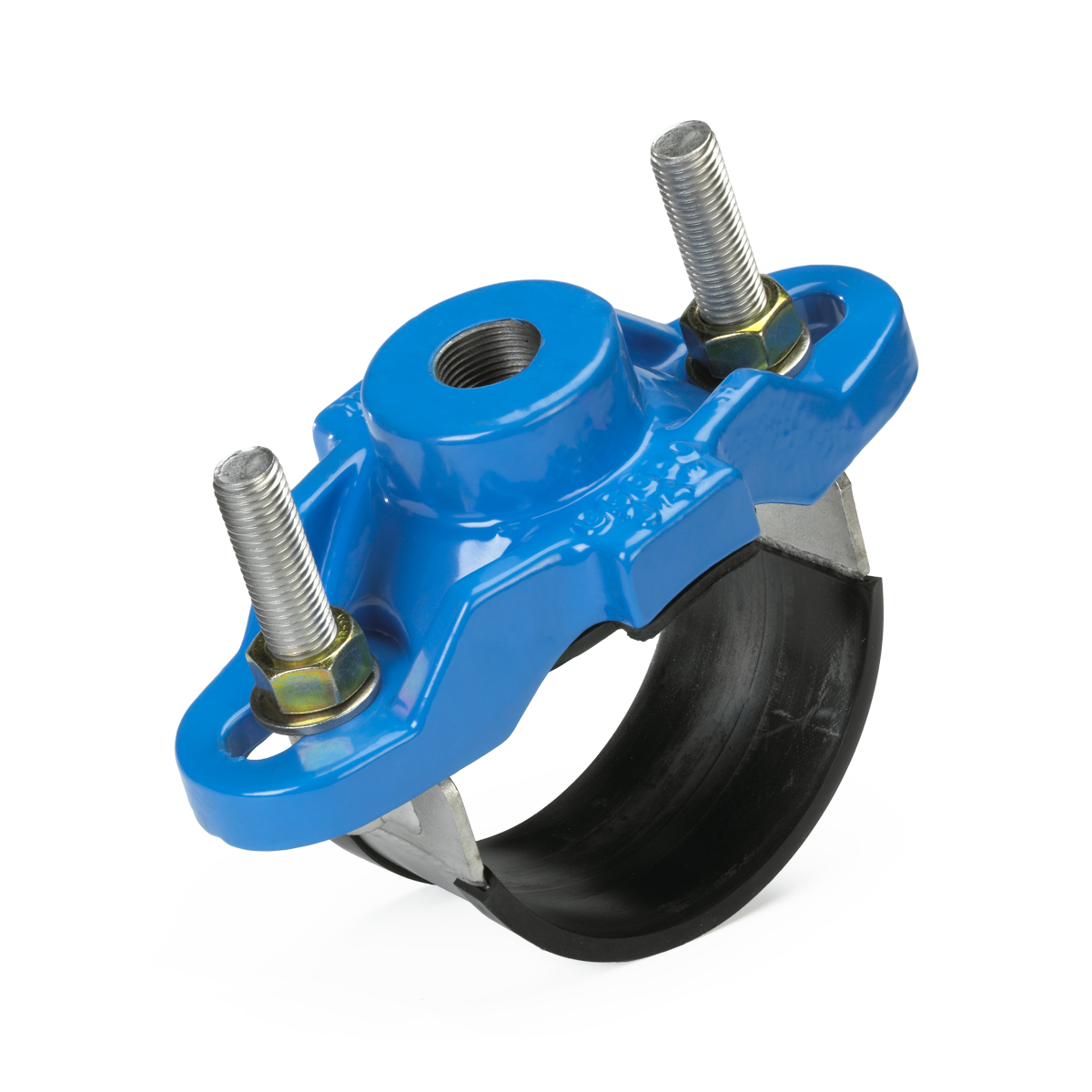 Leschhorn GAS-DN100-106-130-2-IG-E-GJS Guss Anbohrsattel zweiteilig, Ø 106-130mm, Anschlussstutzen 2 Innengewinde, Dichtung EPDM, Material GJS-500-7 - GAS Duktil Guss Anbohrsattel