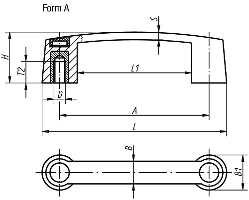 Kipp K0189.109406 BÜGELGRIFF FORM A, A=93,5, M6, THERMOPLAST - KIPP K0189-A Buegelgriffe - Form A