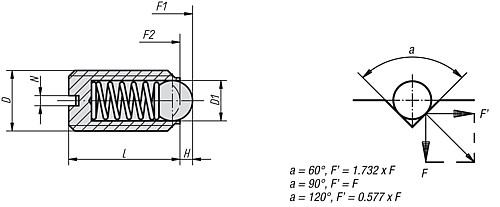 Kipp K0311.08 FEDERNDES DRUCKSTÜCK  M8, KUGEL DELRIN, HÜLSE KUNSTSTOFF - KIPP K0311 Federnde Druckstuecke mit Schlitz und K