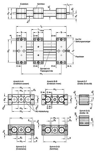 Ganter 491-18-100-L1-SCR Doppelrohr Lineareinheiten, Einzelschlitten - GN 491 Doppelrohr Lineareinheiten - Einzelschlitten-Skizze