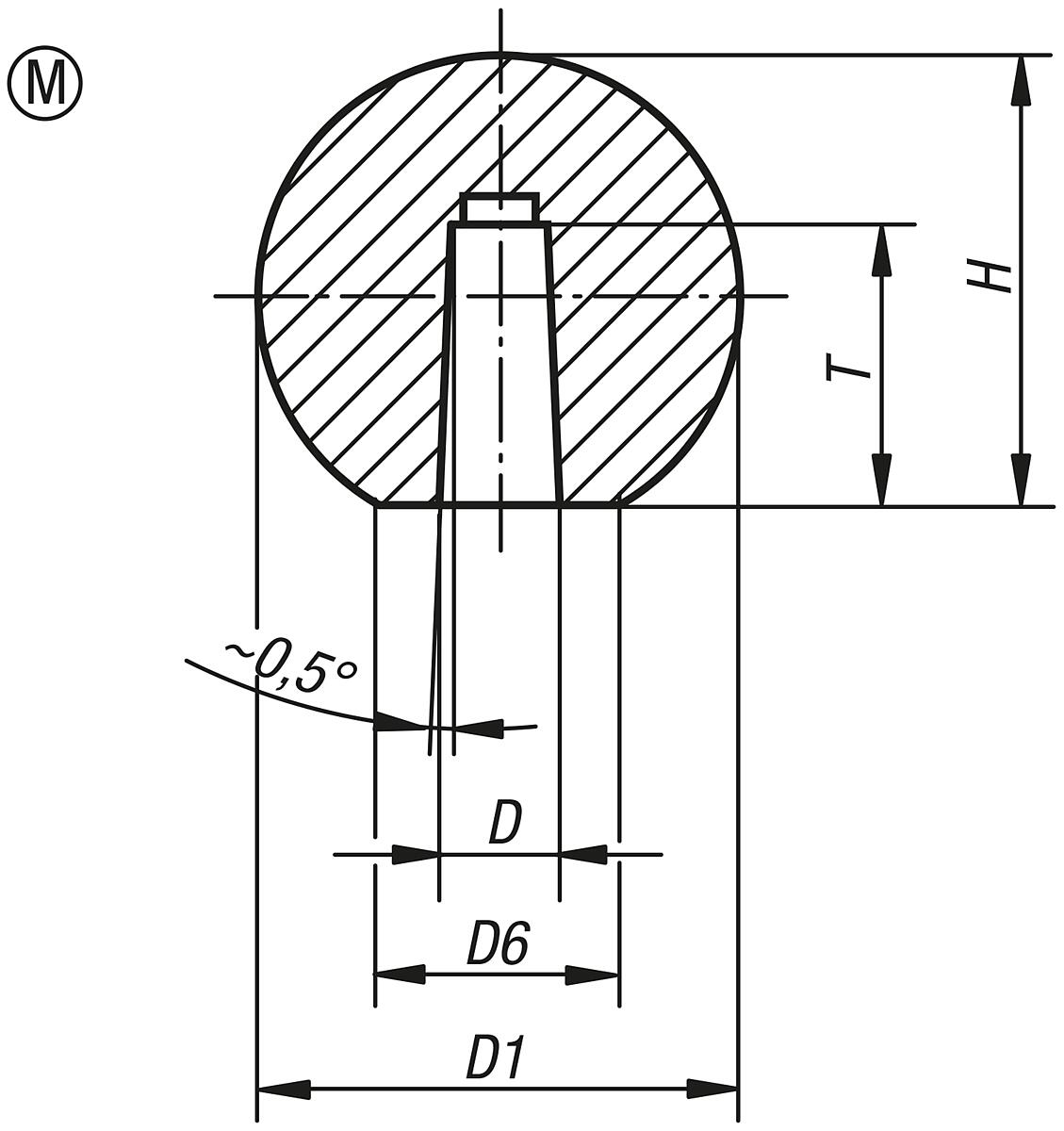 Norelem 06250-32005 KUGELKNOPF D1=20, D3=5, FORM M, DUROPLAST - NLM 06250-M Kugelknoepfe glatt DIN 319 erweitert - Form M - Massblatt