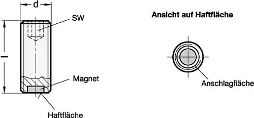 Ganter 913.2-M10-16-A GEWINDESTIFT, DRUCKZAPFEN MIT HALBKUGEL - GN 913-6 Gewindestifte mit Haltemagnet - Stahl-Skizze