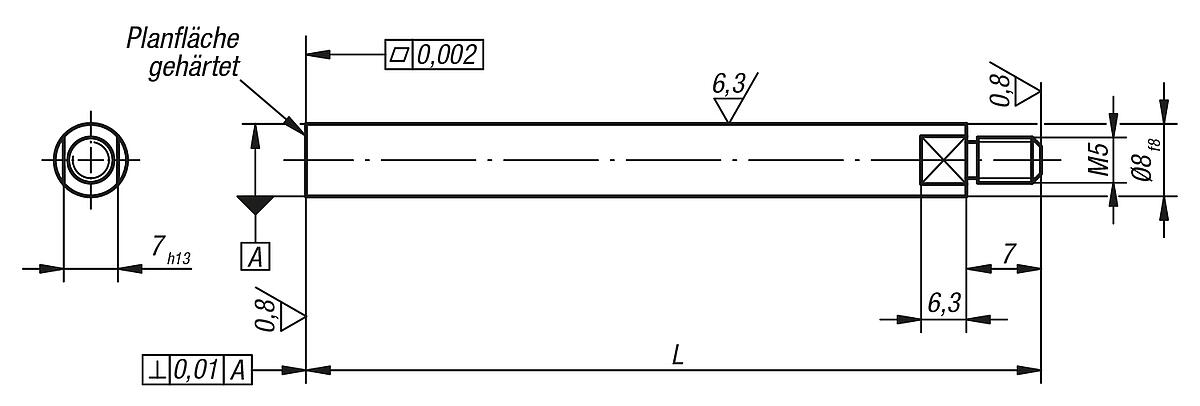 Norelem 33020-08063 TASTBOLZEN MIT PLANFLÄCHE L=63 - NLM 33020 Tastbolzen mit Planflaeche - Massblatt