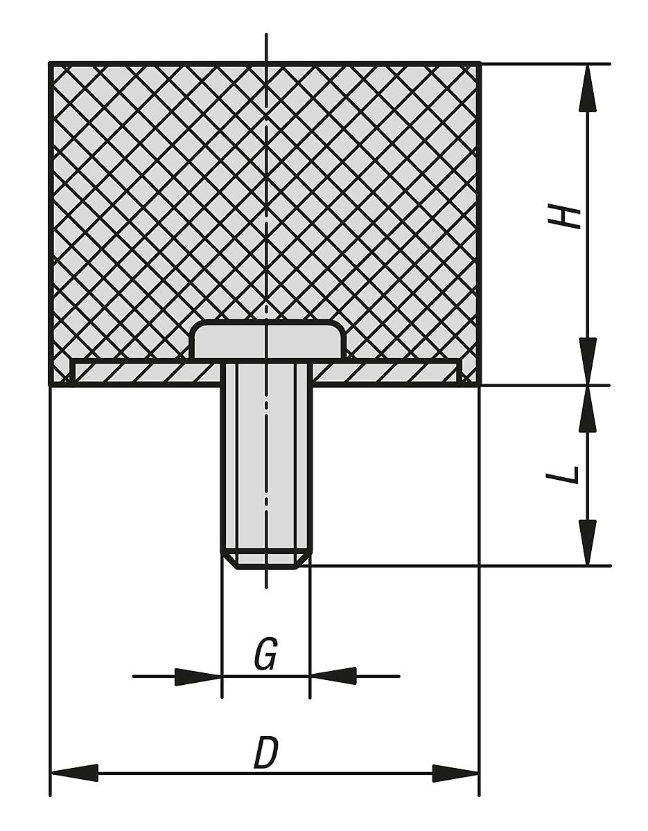 Norelem 26106-04003055 Anschlagpuffer TYP D, D=40, H=30 - NLM 26106 Anschlagpuffer Typ D - Massblatt
