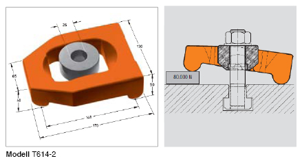 Leschhorn T614-0 Spannpratze CARVER Haltekraft 13000N - 80000N, Spannhöhe 0-45mm - T614-2 Spannpratze CARVER - Halterkraft -18000 lbs- 80kN - Max Spannhoehe 75 mm