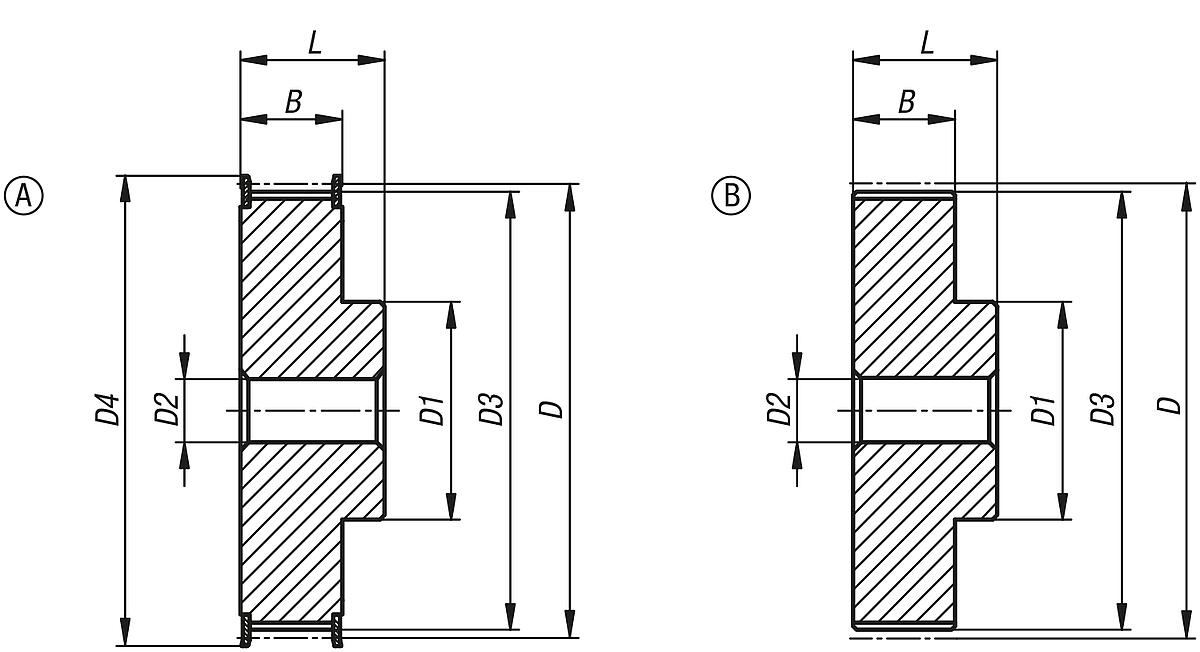 Norelem 22002-101616 ZAHNRIEMENSCHEIBE PROFIL T 10 ZÄHNEZAHL 16 - NLM 22002-10 Profil T10 Zahnriemenscheiben  - Massblatt