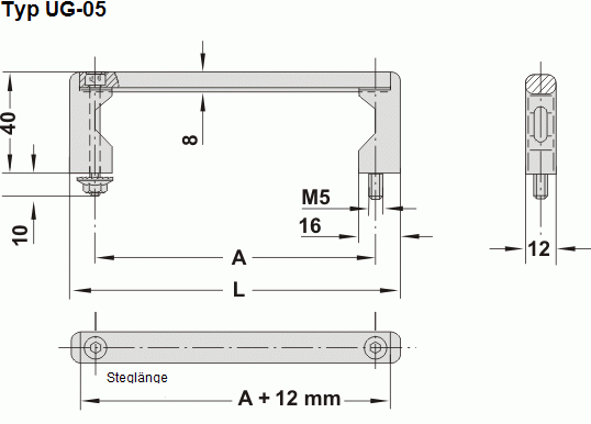 Leschhorn UG-05.025.01   UG-05 Universal-Gerätegriffe frontseitige Schraubenmontage A 25, Schenkel schwarz / Steg natur komplett montiert - Leschhorn UG-05 zusammenschraubbare Universal-Geraetegriffe