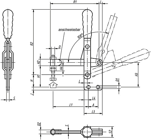 Norelem 05040-081 SCHNELLSPANNER VERTIKAL, MIT GERADEM FUSS, VOLLER SPANNARM M - Norelem 05040 Schnellspanner vertikal mit geradem Fuss und vollem Spannarm
