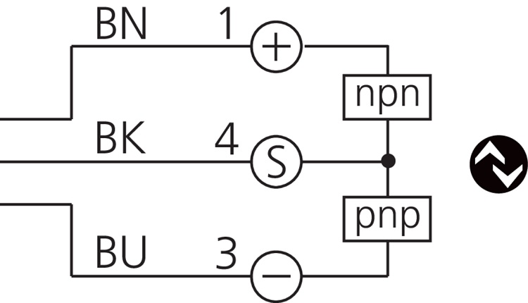 di-soric OGU 040 P3K-TSSL Gabellichtschranke, Gabelweite: 40 mm, Schenkellänge: 45 mm, Sendelicht: Infrarot, getaktet, Schaltausgang: pnp, 200 mA, NO/NC, umschaltbar, Anschluss: Stecker, M8, 3-polig - di soric OGU Gabellichtschranken - Anschluss