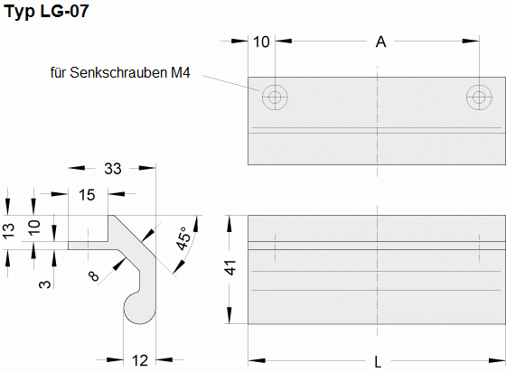 Leschhorn LG-07.064.04  Aluminium Griffleisten A 64,  schwarz eloxiert - Leschhorn LG-07 Aluminium Griffleisten