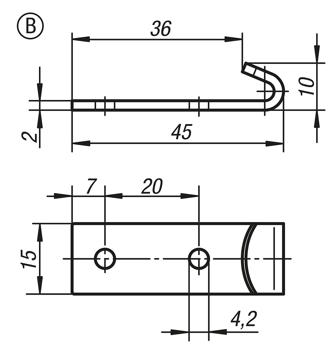 Kipp K0044.9242451 GEGENHAKEN ZU SPANNVERSCHLUSS, FORM B, STAHL - K0044-GHB Gegenhaken Form B - Massblatt