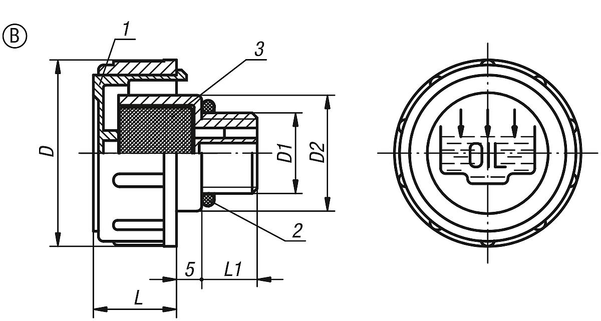 Norelem 28034-236038 ENTLÜFTUNGSSCHRAUBE FORM B, D=36, D1=G 3/8 - NLM 28034-B Entlueftungsschrauben Form B - Massblatt