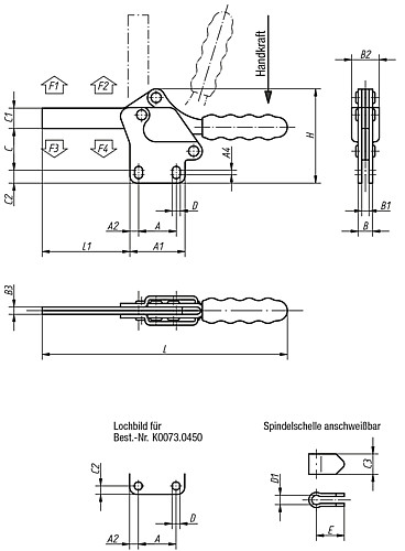 Kipp K0073.0250 SCHNELLSPANNER HORIZONTAL, MIT SENKRECHTEM FUSS, P=250 daN - KIPP K0073 Schnellspanner horizontal mit senkrech