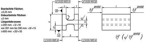 Norelem 01560-03X600 H PROFIL GG, B=80, H=80, L=600 - Norelem 01560 H Profile Grauguss und Aluminium