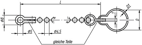 Norelem 96390-09X1000 KUGELKETTE MIT RINGKLAMMER, L = 1000MM - Norelem 96390 Kugelketten mit Ringklammer