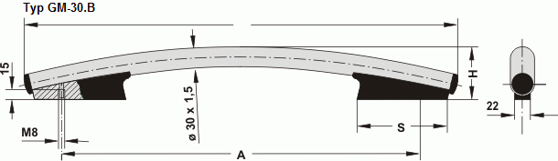 Leschhorn GM-30.B600.33   gebogene Maschinengriffe A 600,  Schenkel schwarz / Rohr Edelstahl Griff aus Einzelelementen, komplett montiert - Leschhorn gebogene Maschinengriffe in modernem Design - Zeichnung Typ GM-30B