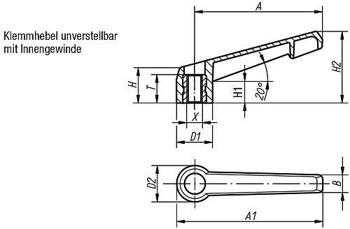 Kipp K0175.104000 KLEMMHEBEL UNVERSTELLBAR GR.1, M4 - KIPP K0175-IG Klemmhebel unverstellbar mit Innenge