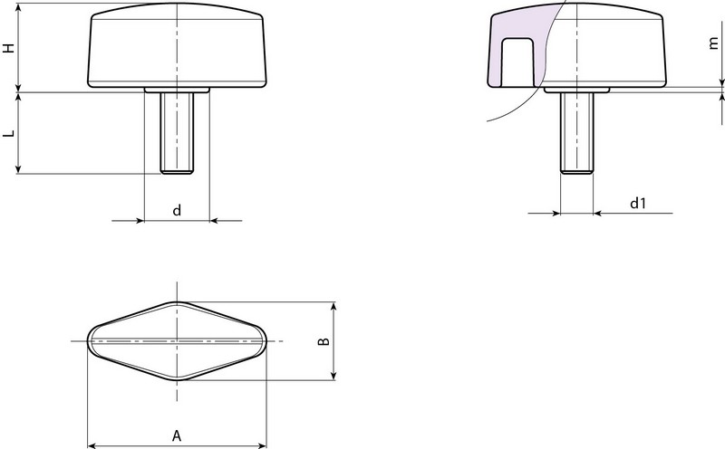 Leschhorn L751 Flügelschrauben  A 33; d 12; Gewinde d1 M6X16; Kunststoff PA, schwarz, - LE 751 Fluegelschrauben-EcoLine-Massblatt